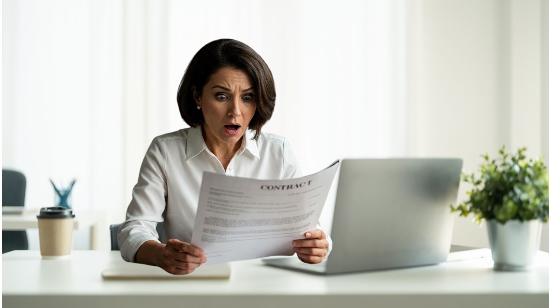 A landlord reading her contract realising the hidden fees